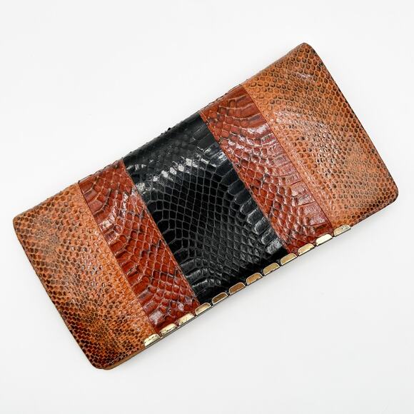 Vintage Snake Skin Envelope Clutch Wallet Hand-Stitched Embossed Design - Picture 9 of 13